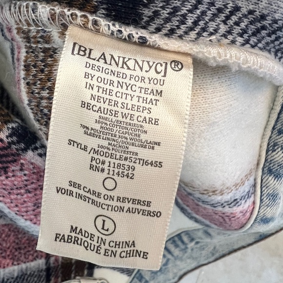 BLANKNYC Blank NYC Denim & Plaid Fleece / Flannel Hooded Jacket Size Large - Picture 8 of 12